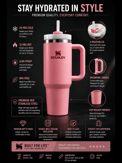 Blush Pink 40oz Premium Insulated Travel Tumbler