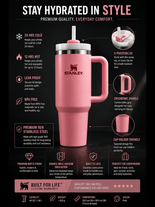 Blush Pink 40oz Premium Insulated Travel Tumbler