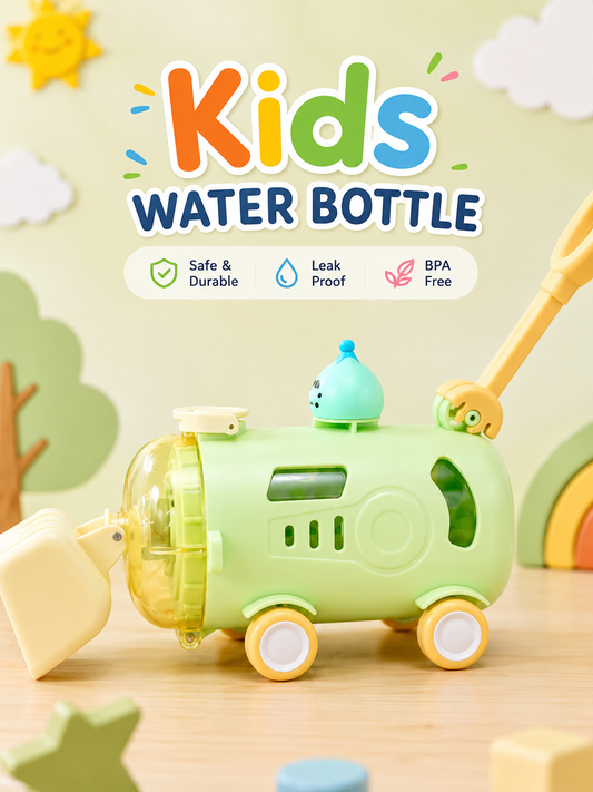 Kids Bus-Shaped Water Bottle with Wheels & Straw